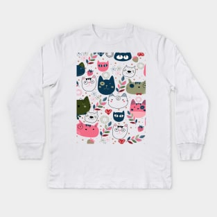 cute cats pattern face mask 2020 - cats lovers masks - cats footprint pattern - cat pattern seamless Kids Long Sleeve T-Shirt